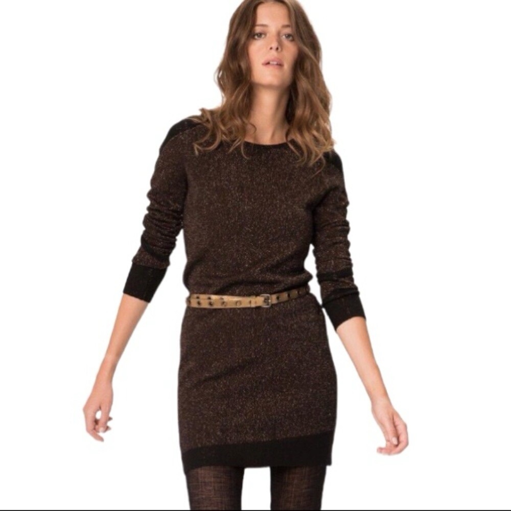 Maje Metallic Knit Sweater Dress Angora